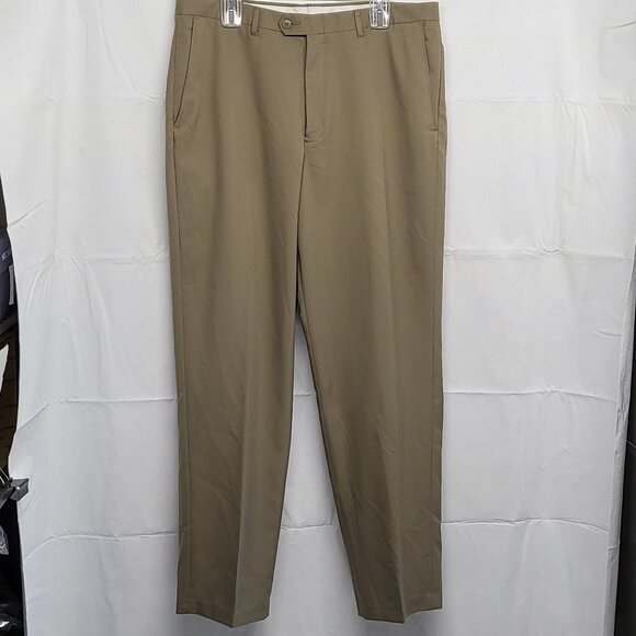 Haggar Q Mens Dress Pants 36 X 32 Straight Leg Polyester Beige - Picture 1 of 16